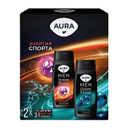 Подарочный набор Aura Men Энергия спорта Гель для душа 3в1 Энергия Спорта 250мл + Гель для душа 3в1 Экстра Свежесть 250мл