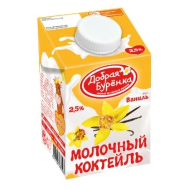 Молочный коктейль Добрая буренка 2,5% Ваниль 500г
