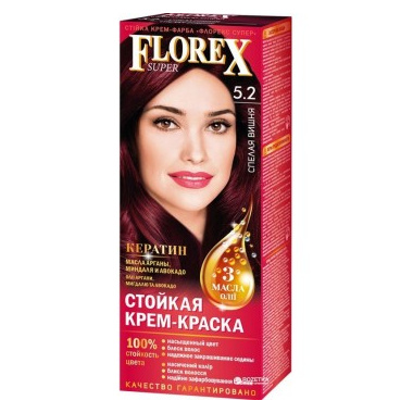 Крем-краска для волос Florex Super Кератин тон 5.2 Спелая вишня 146г