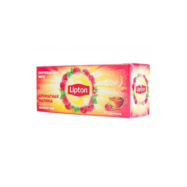 Чай черный Lipton Raspberry с ароматом и листьями малины 25 пакетиков по 1,8г