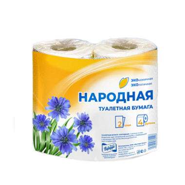 Туалетная бумага Народная 2х слойная 4 рулона