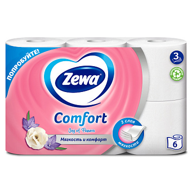 Туалетная бумага Zewa Comfort Joy of Flowers 6 рулонов 3 слоя