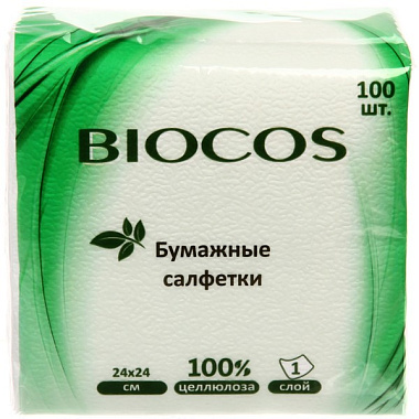 Салфетки бумажные BioCos 100шт белые