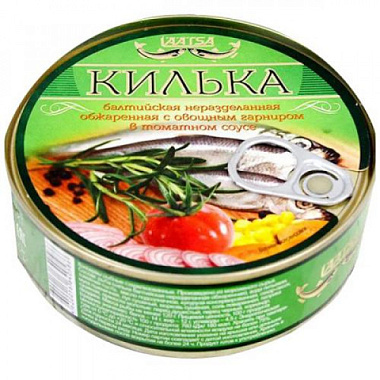 Килька балтийская с овощным гарниром в томатном соусе неразделанная 240г
