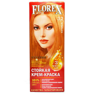 Крем-краска для волос Florex Super Кератин тон 3,2 Карамель 146г