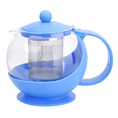 Чайник стеклянный 750мл голубой в подарочной упакаковке