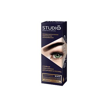 Стойкая краска  для бровей и ресниц Studio Professional 80мл Черная Black