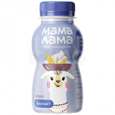 БЗМЖ Мама Лама биолакт напиток кисломолочный Злаки 200г