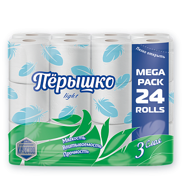 Туалетная бумага Перышко Light 3 слоя 24шт белая