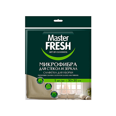 Салфетка микрофибра для стекол и зеркал Master Fresh 1шт 30x30см