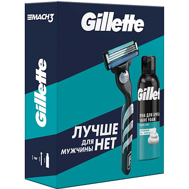 Подарочный набор Gillette Mach3 Бритва с 1 сменной кассетой + Gillette Пена Алоэ 200мл