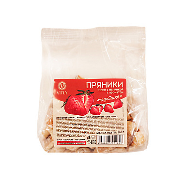 Пряники мини Vitly 500г с начинкой с ароматом клубники