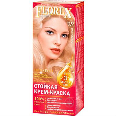 Крем-краска для волос Florex Super Кератин тон 9.9 Белокурый 146г
