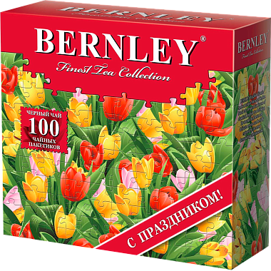 Чай черный Bernley Английский завтрак Цветы 100 пакетиков по 2г с ярлычками