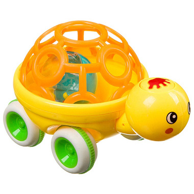 Игрушка развивающая пластмассовая мягкая часть с шаром на колесах 2 вида