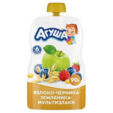 Пюре Агуша Я сам 90г яблоко-черника-земляника-мультизлаки