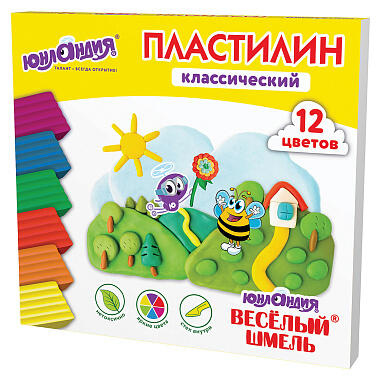 Пластилин классический Юнландия Веселый шмель 12 цветов 240г со стеком высшее качество