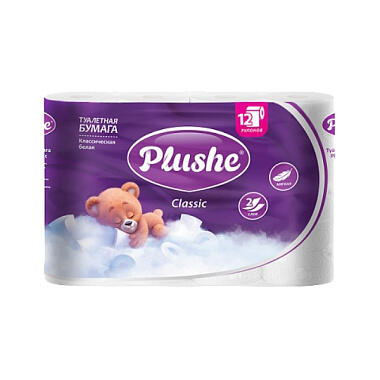 Туалетная бумага Plushe Classic 2 слоя 18м 12 рулонов