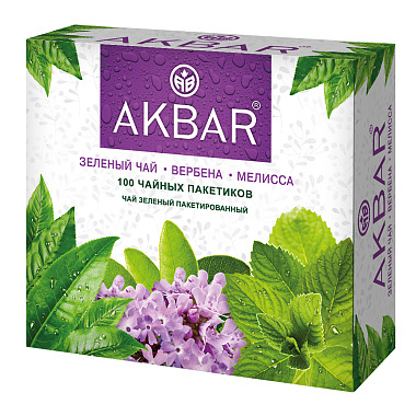 Чай зеленый Akbar Вербена Мелисса 100 пактиков по 2г