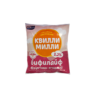 Бифилайф БЗМЖ пастеризованный Квилли Милли 3,2% 0,450л  фруктово-ягодный фин-пак