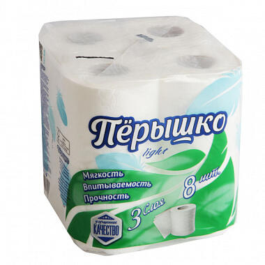 Туалетная бумага Перышко Light 3 слоя 8шт белая
