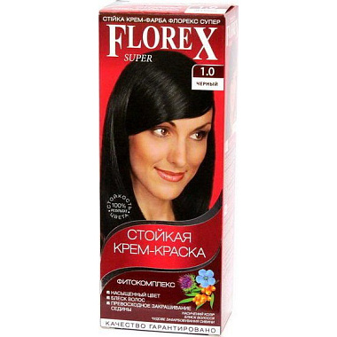 Крем-краска для волос Florex Super Кератин тон 1.0 Черный 146г