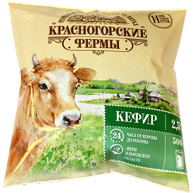 БЗМЖ Кефир Красногорские Фермы ГОСТ 2,5% 500г