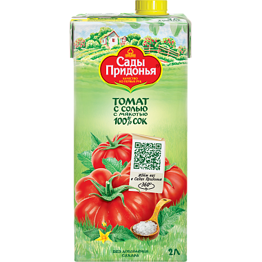 Сок Сады Придонья 2л томатный с солью с мякотью восстановленный