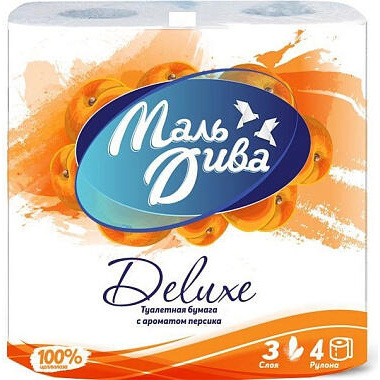 Туалетная бумага МальДива Deluxe 3 слоя 4 рулона
