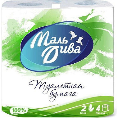 Туалетная бумага МальД+ива эконом 2 слоя 4  рулона