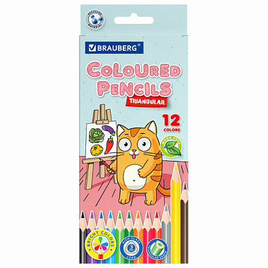 Карандаши цветные BRAUBERG 12 цветов микс дизайнов
