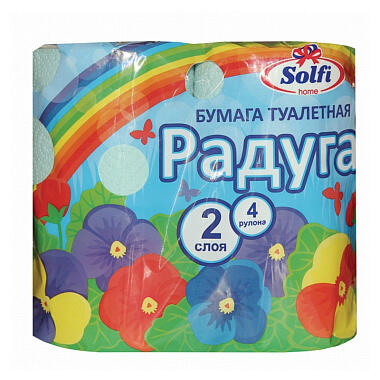 Туалетная бумага Solfi  Радуга 2 слоя 4 рулона
