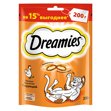 Лакомые подушечки для кошек Dreamies 200г с курицей