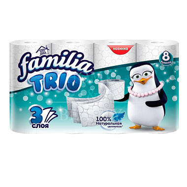 Туалетная бумага Familia Trio 3хслойная 8 рулонов