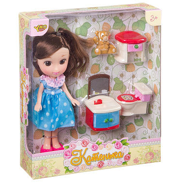 Кукла Катенька 16,5 см с набором Ванная комната/Красотка/Стирка