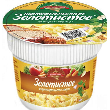 Картофельное пюре быстрого приготовления Кухня без границ 40*24 золотистое с гренками со вкусом мяса стакан