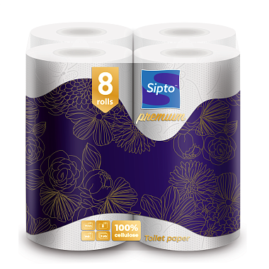 Туалетная бумага Sipto Premium 3 слоя 8 рулонов белая