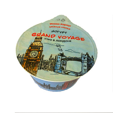БЗМЖ Йогурт Grand Voyage 2,5% Утро в Лондоне Яблоко-корица-овсяные хлопья 130г