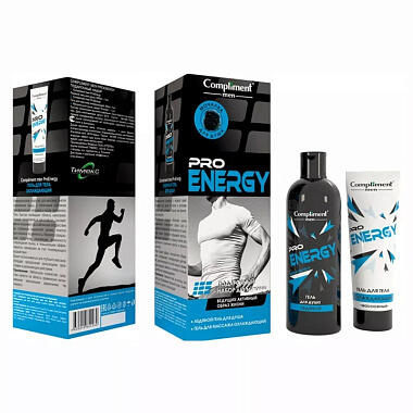 Подарочный набор Compliment Men Pro Energy синий Гель для тела 80мл + Гель для душа 250мл + мочалка