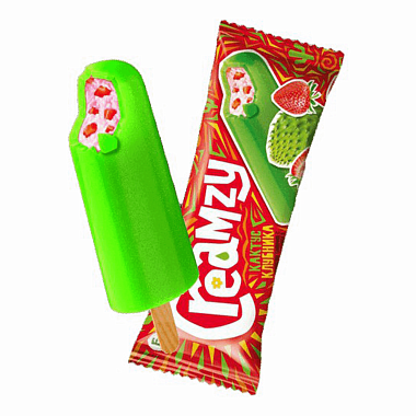 Мороженое БЗМЖ сливочное Creamzy 10% 60г с кусочками клубники во фруктовой глазури со вкусом кактуса