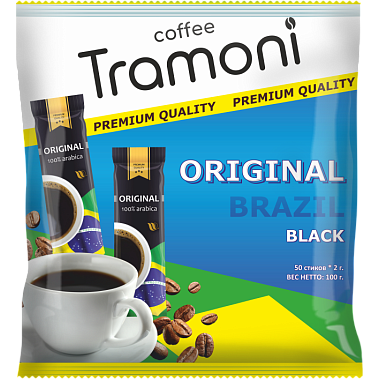 Кофе черный растворимый Tramoni Brazil Original 50шт по 2г Сублимированный