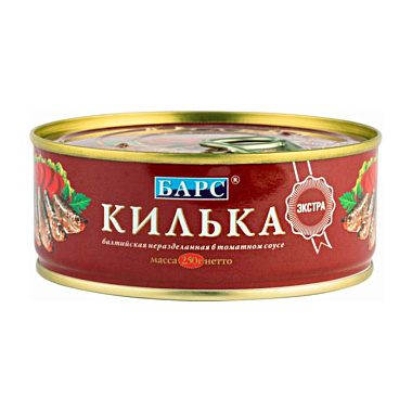 Килька Балтийская Барс в томатном соусе 250г неразделанная с ключем