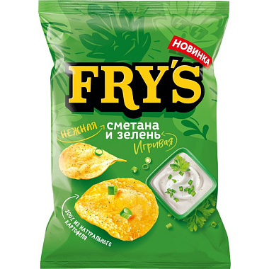 Чипсы картофельные Fry's рифлёные 130г Нежная сметана и игривая зелень ...