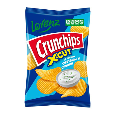 Чипсы картофельные Лоренц Crunchips X-Cut рифлёные 130г со вкусом сметаны и специй