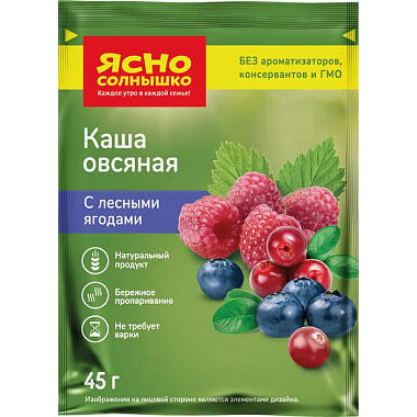 Каша Ясно солнышко быстрого приготовления 45г овсяная с лесными ягодами