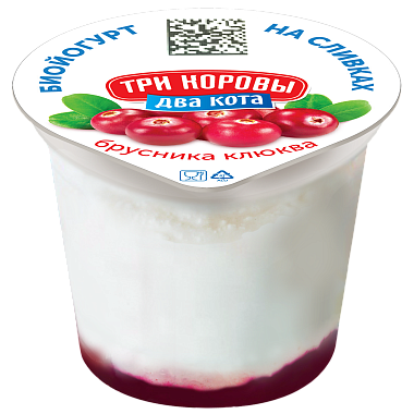 БЗМЖ Биойогурт Три коровы Два кота 125гр 6% Брусника-Клюква