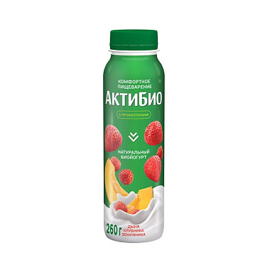 БЗМЖ Биойогурт АктиБио питьевой 1,5% 260г дыня-клубника-земляника