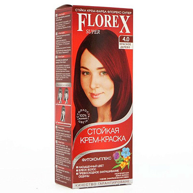 Крем-краска для волос Florex Super Кератин тон 4.0 Красное дерево 146г