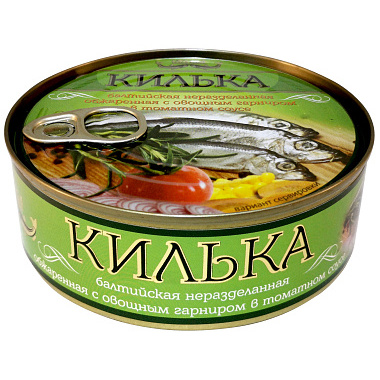 Килька балтийская в томатном соусе обжаренная с овощным гарниром 240г