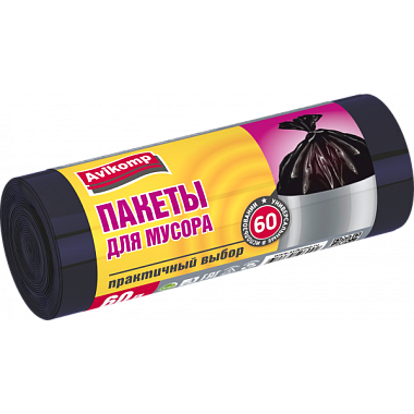 Пакеты для мусора Авикомп Практиш ПНД 60л 30шт 9 мкм Био-рулон черные